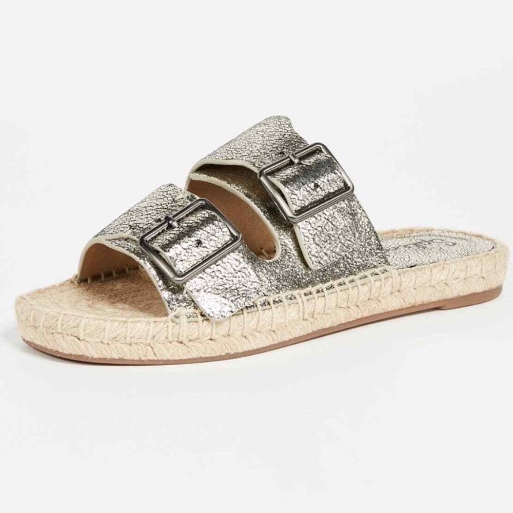 Brand New Splendid Blake Buckle Slide Metallic Leather Espadrilles Size 7.5